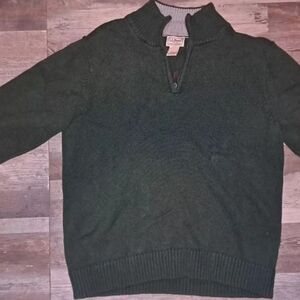 LL Bean Sweater Mens Large Double L 1/4 Zip Mock Neck Green Cotton